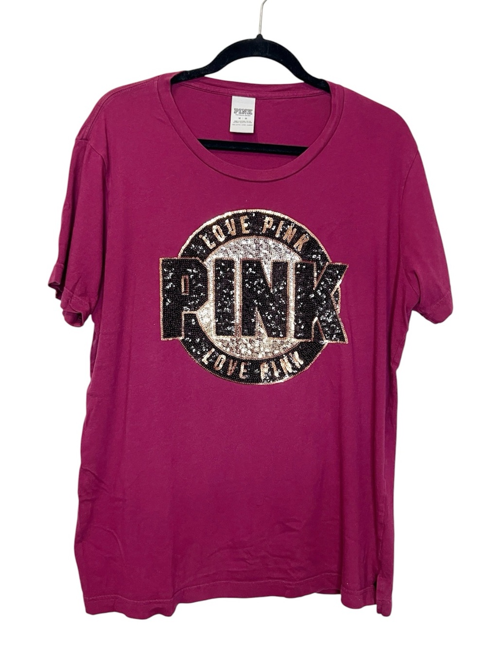 PINK Victoria's Secret Sequin Bling Logo Oversized Tee size Medium